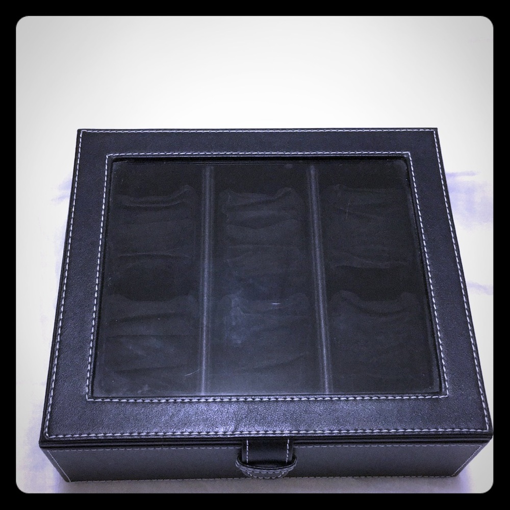 Black leather watch box for 6 watches